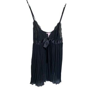 Victoria's Secret Sz XL Babydoll Top Camisole Black Lace Sheer Pleated Lingerie